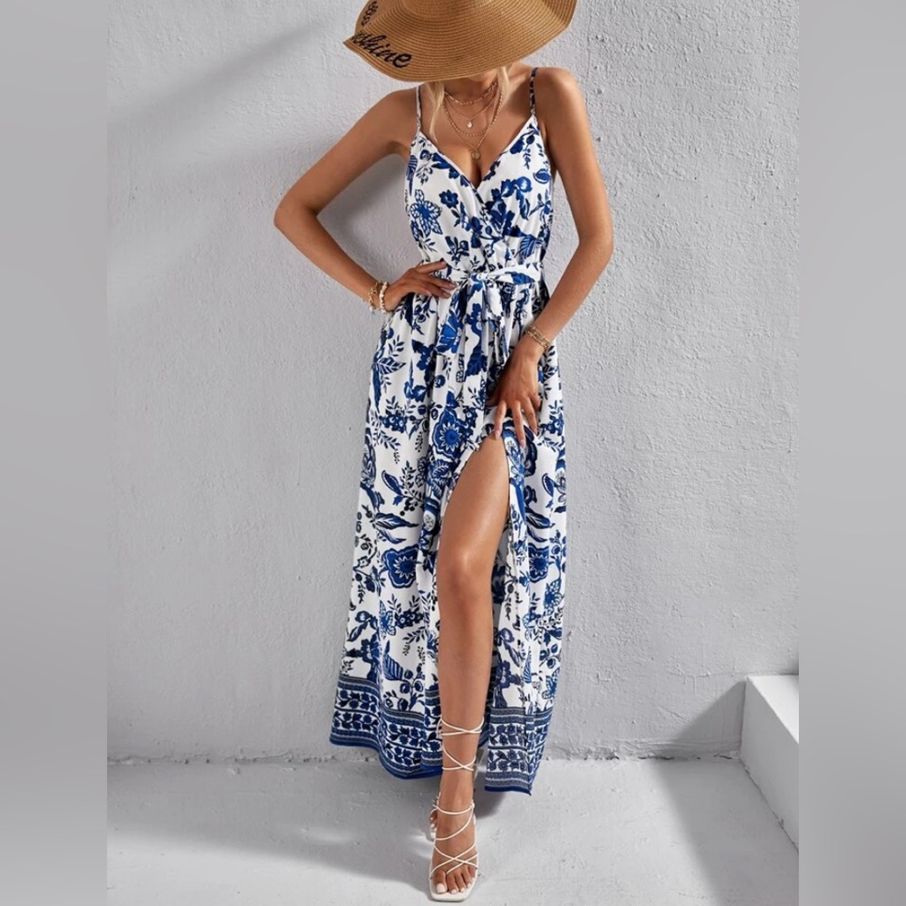 Maxi blue floral gown - never worn